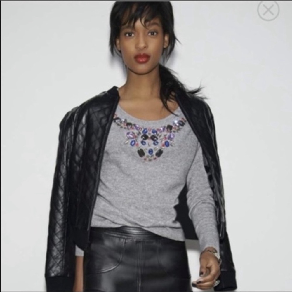 Halogen Jeweled 100% Cashmere Sweater in Gray Size Medium
